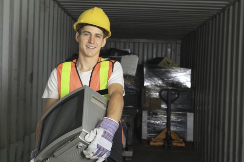 Professional waste removal team managing office waste